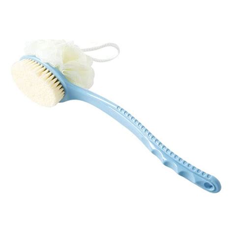 Blue Shower Body Brush With Bristles And Loofah Back Scrubber Bath Mesh