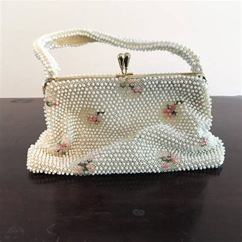 Vintage White Beaded Handbag Corde Style Beads By Lumared Soft Sided