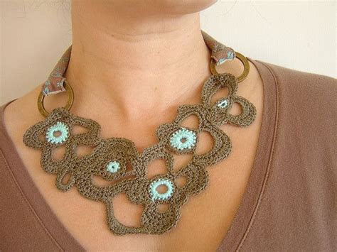 Smallwhitepebble S Taupe Freeform Necklace Freeform Crochet Crochet Jewelry Crochet Necklace