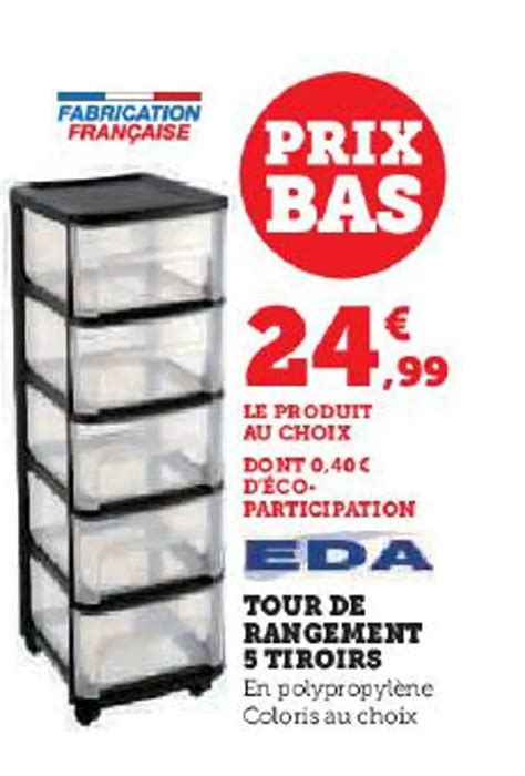 Promo EDA TOUR DE RANGEMENT 5 TIROIRS En polypropylène Coloris au choix