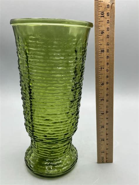 Vintage Napco Green Ripple Textured Flower Vase