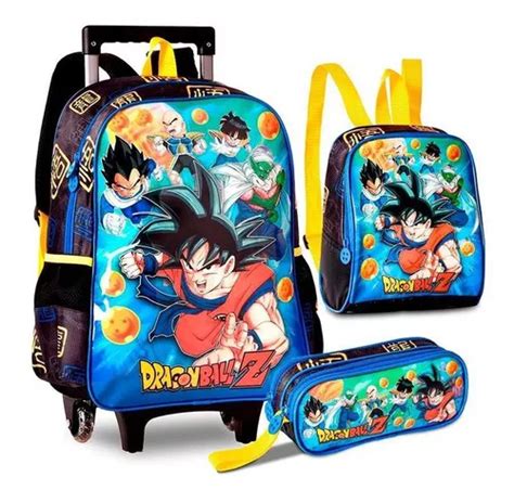 Kit Mochila Rodinhas Lancheira E Estojo Dragon Ball Z Clio