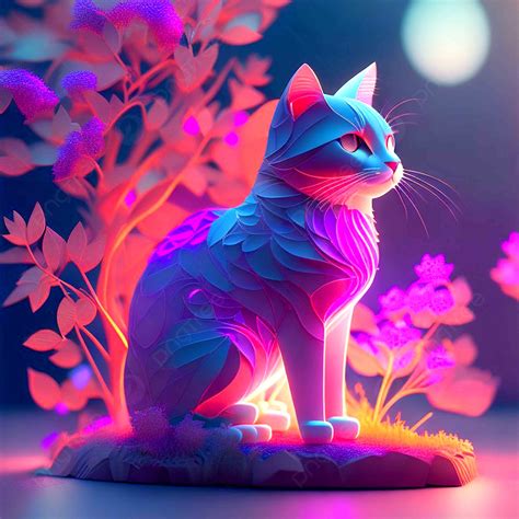 Beautiful Sitting Cat Pose With Silhouette Glow Background Sitting Cat