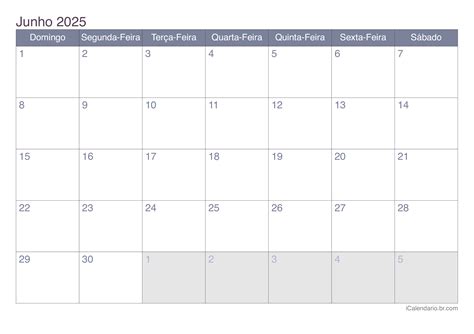 Calendario Mes De Junho 2025 Para Imprimir - Calendário junho de 2025 para imprimir