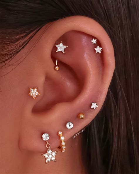 Star Rook Piercing Daith Barbell Snug Earring Gold Rook Etsy