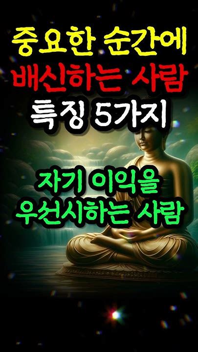 중요한 순간에 배신하는 사람들의 특징 5가지 Shorts 인생조언 명언 부처님말씀 Youtube