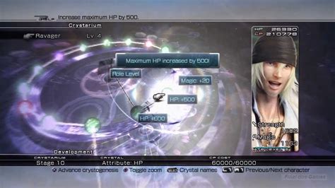 Final Fantasy Xiii Crystarium Screen Developing Characters Youtube