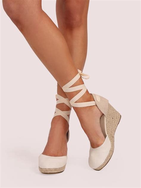 Ankle Wrap Closed Toe Espadrille Wedges Shein Usa Closed Toe