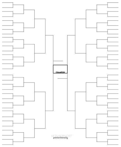 Printable Blank 64 Team Bracket For Single Elimination Tournaments