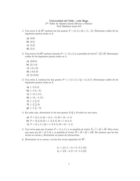 Taller 2 Algebra Lineal Rectas Y Planos PDF