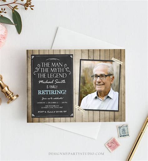 Editable The Man The Myth The Legend Invitation Retirement Invitation Man Men Rustic Chalk