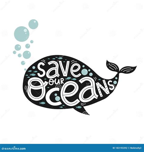 Save Our Oceans Creative Letterin And Cute Blue Whale Vector