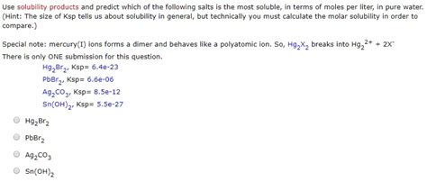 Solved Use Solubility Products And Predict Which Of The Following