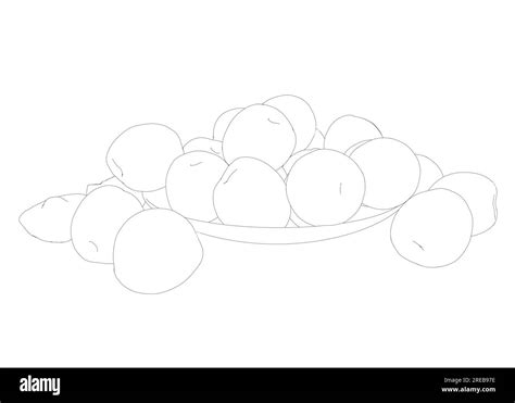 Vector Illustration Of Peach Fruit On Plate Half Slice And Whole