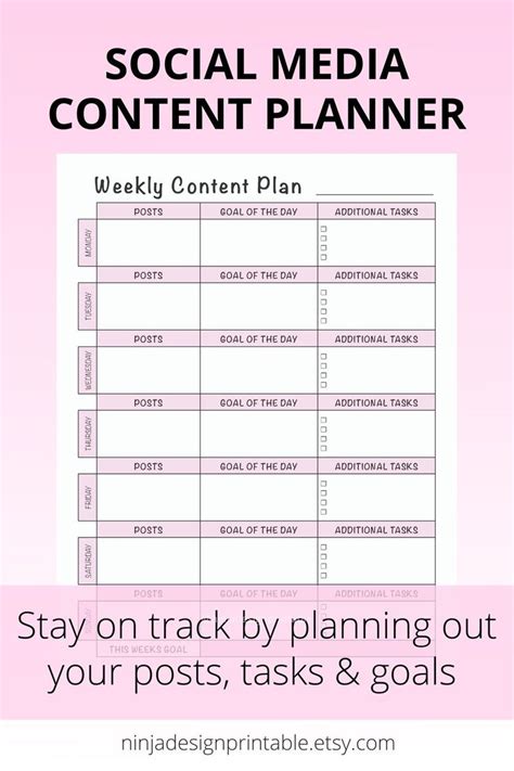 Printable Weekly Content Planner Sheet For Social Media Posts Etsy Canada Social Media