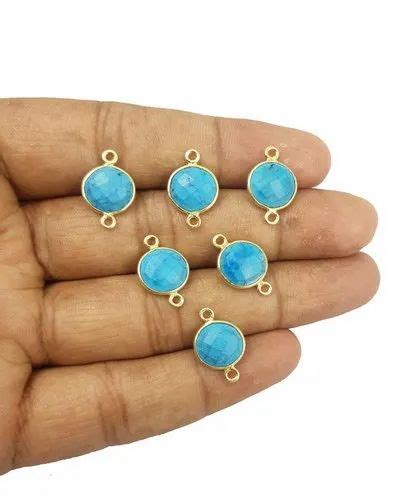 Pcs Turquoise Round Mm Bezel Set Connector Gemstone Connectors At