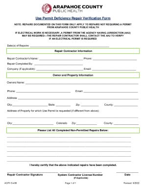 Fillable Online Use Permit Deficiency Repair Verification Form Fax