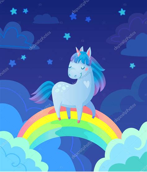 Lindo Vector Ilustraci N De Unicornio En El Arco Iris En El Cielo