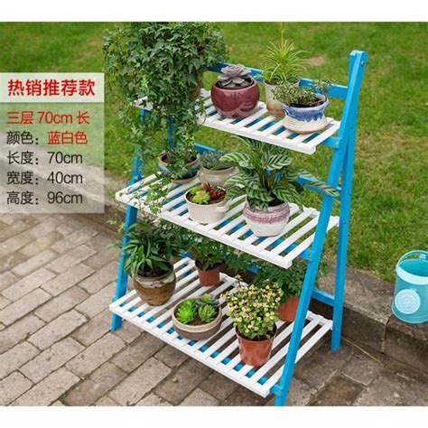 Porte Pots Plante Fleurs Support Jardin En Bambou Bleu Blanc