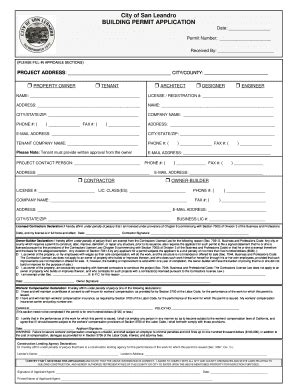 Fillable Online City Of San Leandro CA BUILDING PERMIT APPLICATION