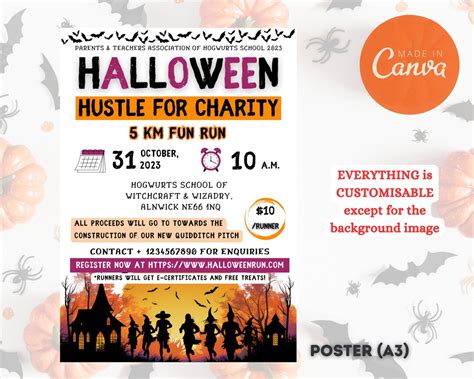editable halloween run poster etsy