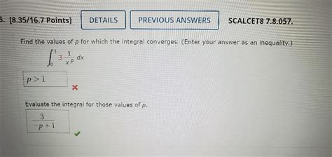 Solved Find The Values Of P For Which The Integral Chegg