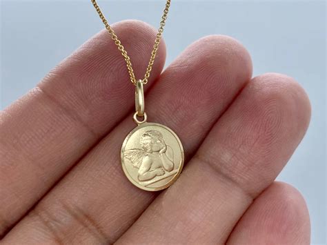 Guardian Angel Gold Pendant Mm K K K Solid Gold Etsy