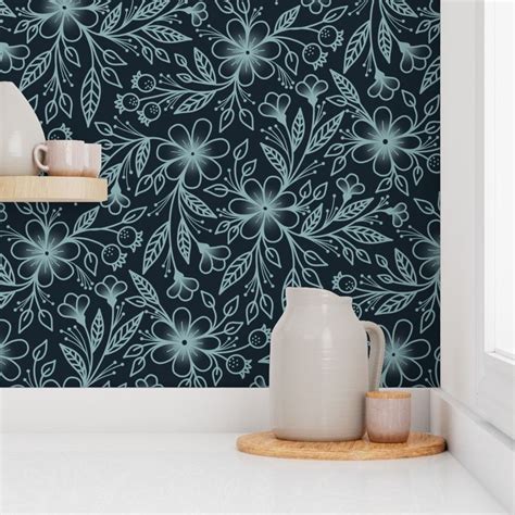 Fanciful Floral Multidirectional Line Wallpaper Spoonflower