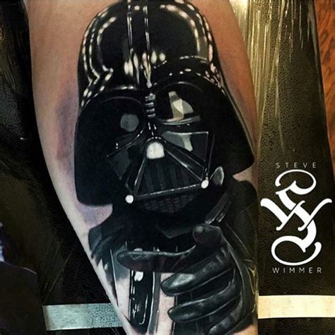 A Tattoo With A Darth Vader Mask On It S Arm And The Words