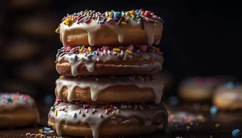 Premium Ai Image Donut Stack Tempting Indulgence For Dessert