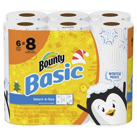 Bounty Basic Select A Size Paper Towels Winter Print Big Rolls