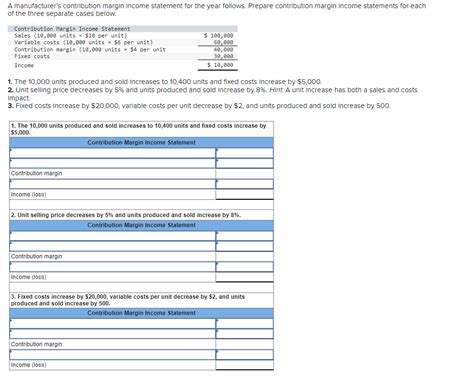 Solved A Manufacturers Contribution Margin Income Statement