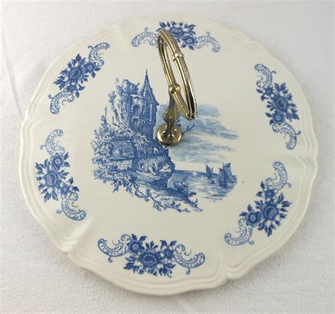 Ensemble de 1 présentoir à gâteau serviteur 2 étages porcelaine décor