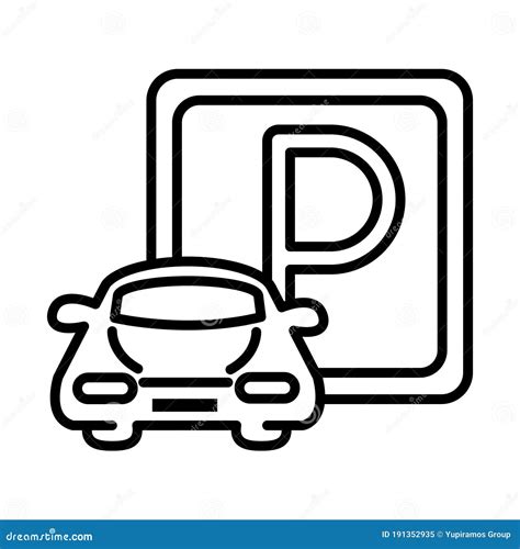 Parking Car Vehicle Road Sign Transport Line Style Icon Design Stock