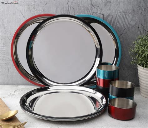 Buy Multicolored Borders Stainless Steel Twelve Piece Dinner Set Online