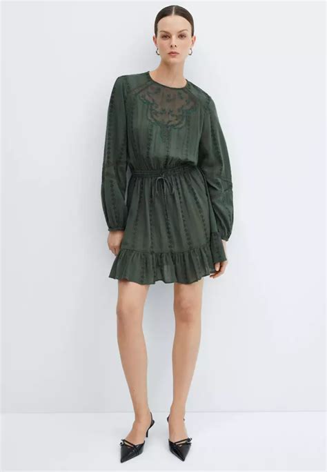 Buy Mango Puff Sleeved Embroidered Dress Online Zalora Malaysia