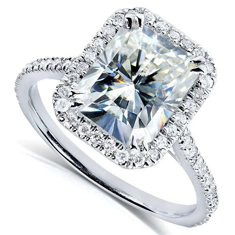 Radiant Cut Moissanite And Diamond Engagement Ring 3 Carat Ctw In Plat