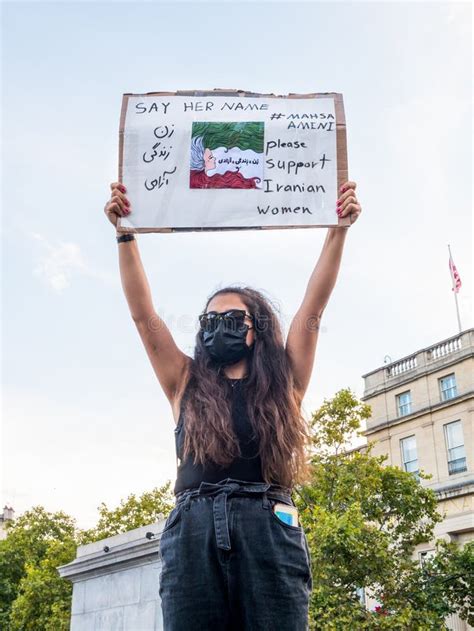 Mahsa Amini Protest At Trafalgar Square London Uk Women Holds Up