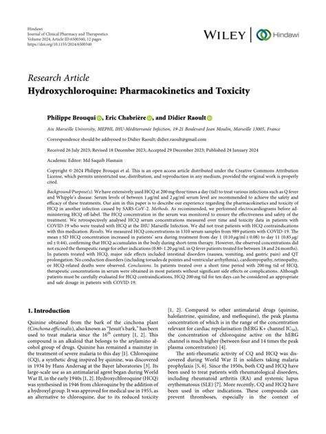 Pdf Hydroxychloroquine Pharmacokinetics And Toxicity