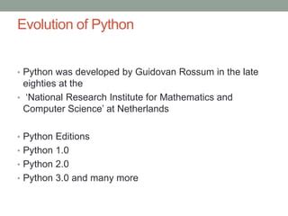 Introduction to python history and platforms | PPT