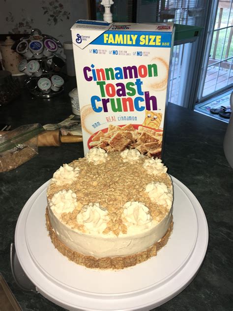 Cinnamon Toast Crunch Cake With Buttercream Icing And Crushed Up