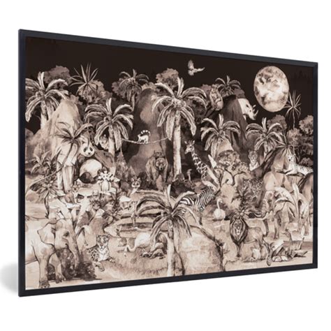 MuchoWow Poster encadré Jungle Animaux Enfants Tableau deco avec