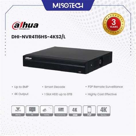 Jual Nvr Ip 16ch Dahua Dhi Nvr4116hs 4ks2l Non Poe 1 Hdd H265 Lite