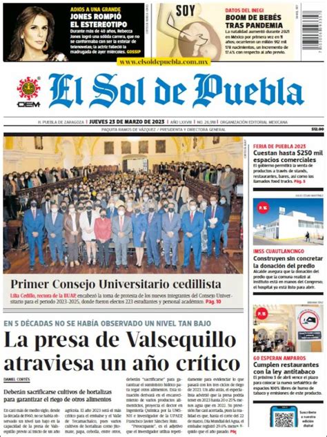 Periódico El Sol De Puebla México Periódicos De México Edición De Jueves 23 De Marzo De