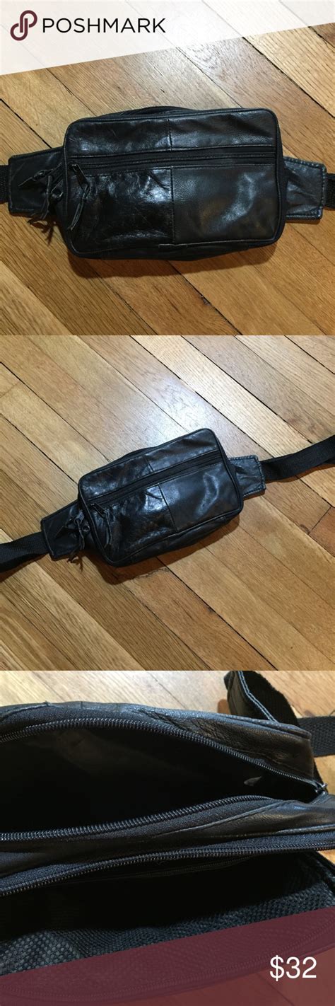 Vintage Black Leather Fanny Pack 90s Party Hip Bag Leather Fanny Pack