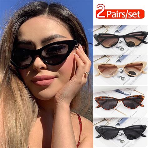 2 Pairs Per Set Small Cat Eye Sunglasses Women Cute Skinny Cat Eye