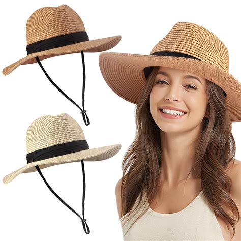 Adjustable Wide Brim Panama Straw Hat For Women Men Summer Travel Beach