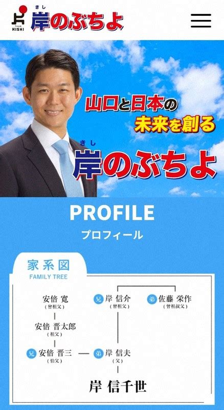 岸信夫氏の長男・信千世氏、hpに家系図掲載→「七光り」批判で削除 毎日新聞