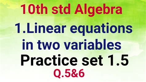 10th Std Algebra Practice Set 1 5 1 Linear Equations In Two Variables