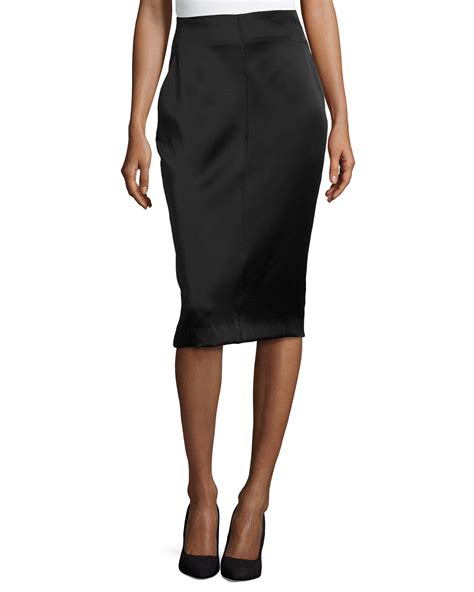 J Mendel Satin High Waist Pencil Skirt In Black Lyst